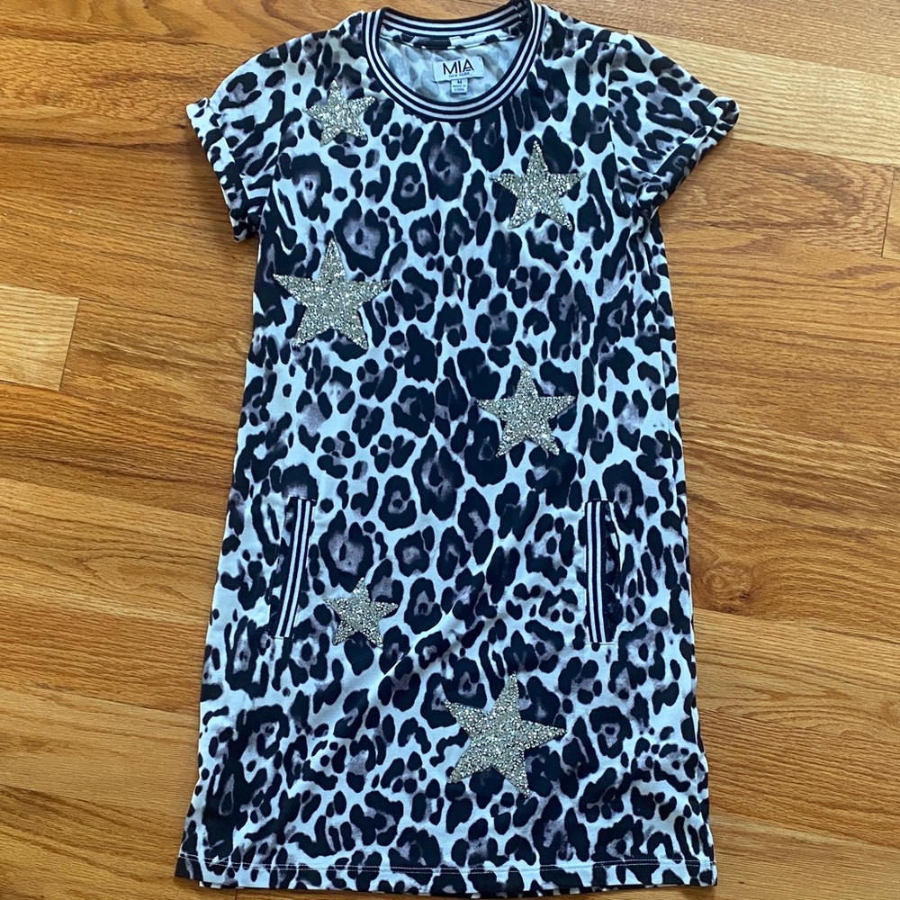 MIA Black and White Leopard Dress with Gold Stars